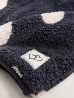 Truien En Breisels|Jassen, Jacks En Kinderwagenpakjes|Next - Fleece met ritssluiting (3mnd-7jr) Zwart met hartjesprint