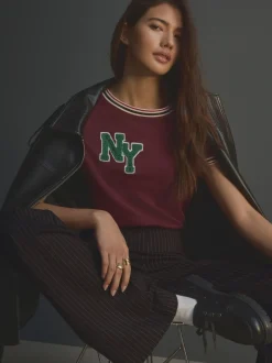 Kostuums En Werkkleding|Broeken*Next - Smoothing Ponte Jersey Broek met Wijde Pijpen Zwart met krijtstreep