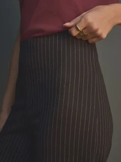 Kostuums En Werkkleding|Broeken*Next - Smoothing Ponte Jersey Broek met Wijde Pijpen Zwart met krijtstreep