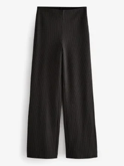 Kostuums En Werkkleding|Broeken*Next - Smoothing Ponte Jersey Broek met Wijde Pijpen Zwart met krijtstreep