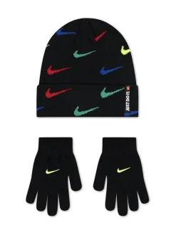 Mutsen, Handschoenen En Sjaals*Nike - Swoosh Repeat Beanie and Glove Set Zwart met meerkleurig