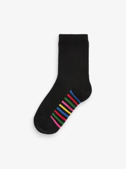 Sokken En Panty's|Sokken En Panty's|Next - Set van 5 paar enkelsokken met voetbed en katoengehalte Zwart met regenboogkleuren