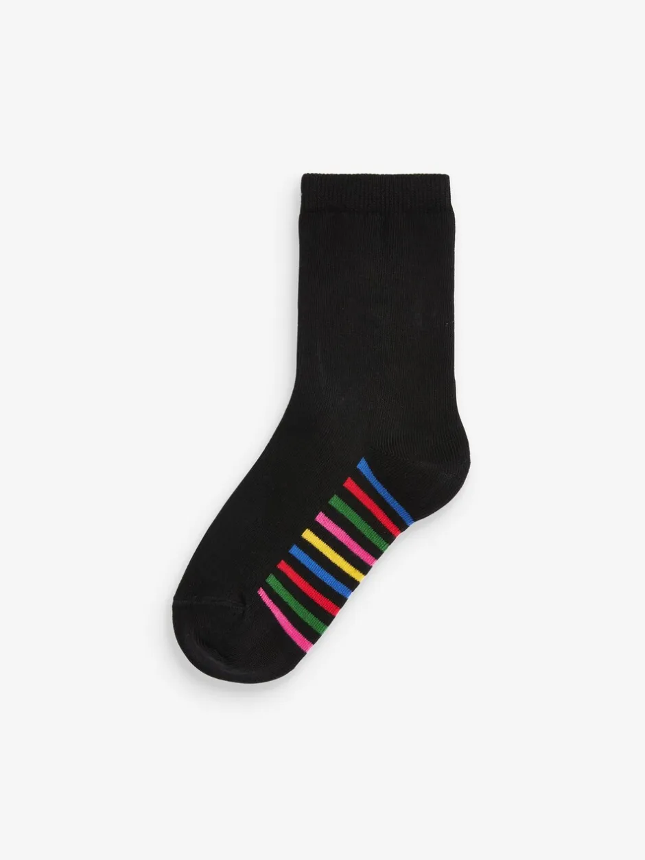 Sokken En Panty's|Sokken En Panty's|Next - Set van 5 paar enkelsokken met voetbed en katoengehalte Zwart met regenboogkleuren