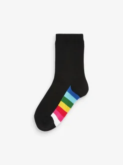 Sokken En Panty's|Sokken En Panty's|Next - Set van 5 paar enkelsokken met voetbed en katoengehalte Zwart met regenboogkleuren