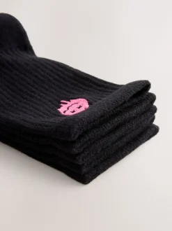Sokken*Next - Sport Rib Socks 5 Pack Zwart met smiley