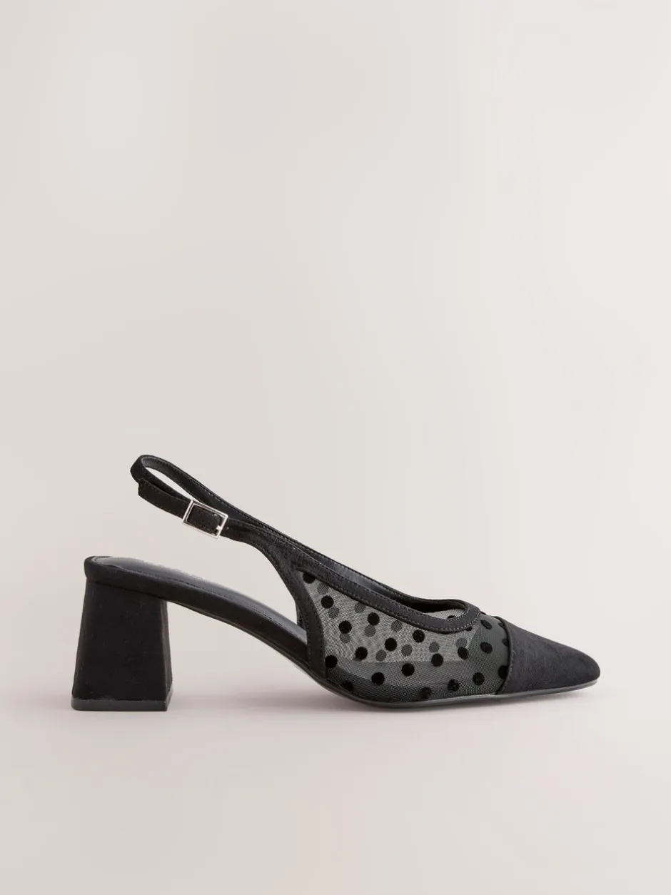 Schoenen Met Hakken|Next - Forever Comfort® Square Toe Slingback Block Heels Zwart met stippen