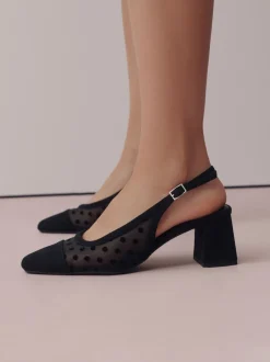 Schoenen Met Hakken|Next - Forever Comfort® Square Toe Slingback Block Heels Zwart met stippen