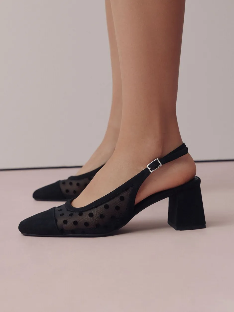 Schoenen Met Hakken|Next - Forever Comfort® Square Toe Slingback Block Heels Zwart met stippen