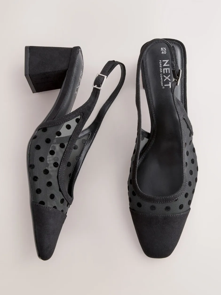 Schoenen Met Hakken|Next - Forever Comfort® Square Toe Slingback Block Heels Zwart met stippen