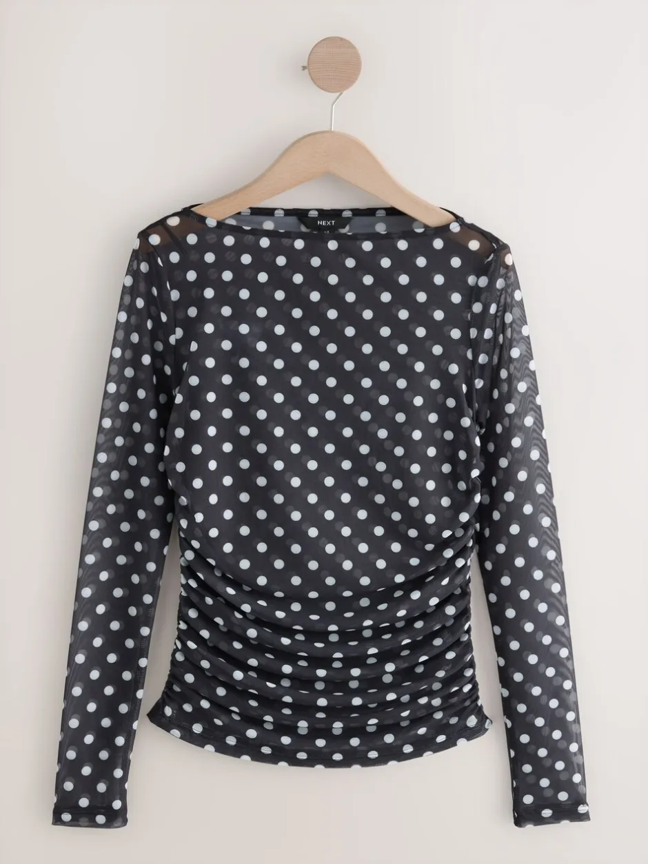 Tops En T-Shirts*Next Zwart met stippen - Top met lange mouwen, gerimpelde zijkanten en mesh