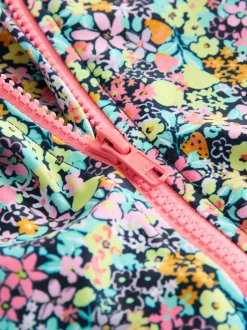 Badkleding*Next - Sunsafe Rash Vest Bikini And Scrunchie Swim Set (3-16yrs) Zwart met vrolijke bloemenprint