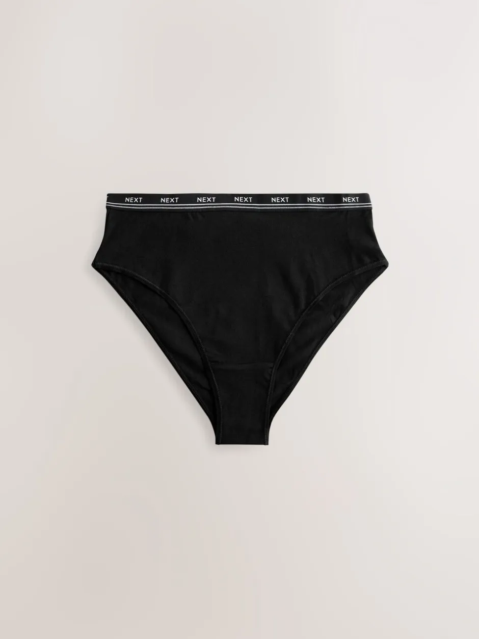 Onderbroeken|Next Zwart met zwart logo - 4 Katoenen slipjes met logotailleband