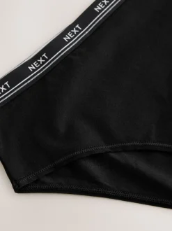 Onderbroeken|Next Zwart met zwart logo - 4 Katoenen slipjes met logotailleband