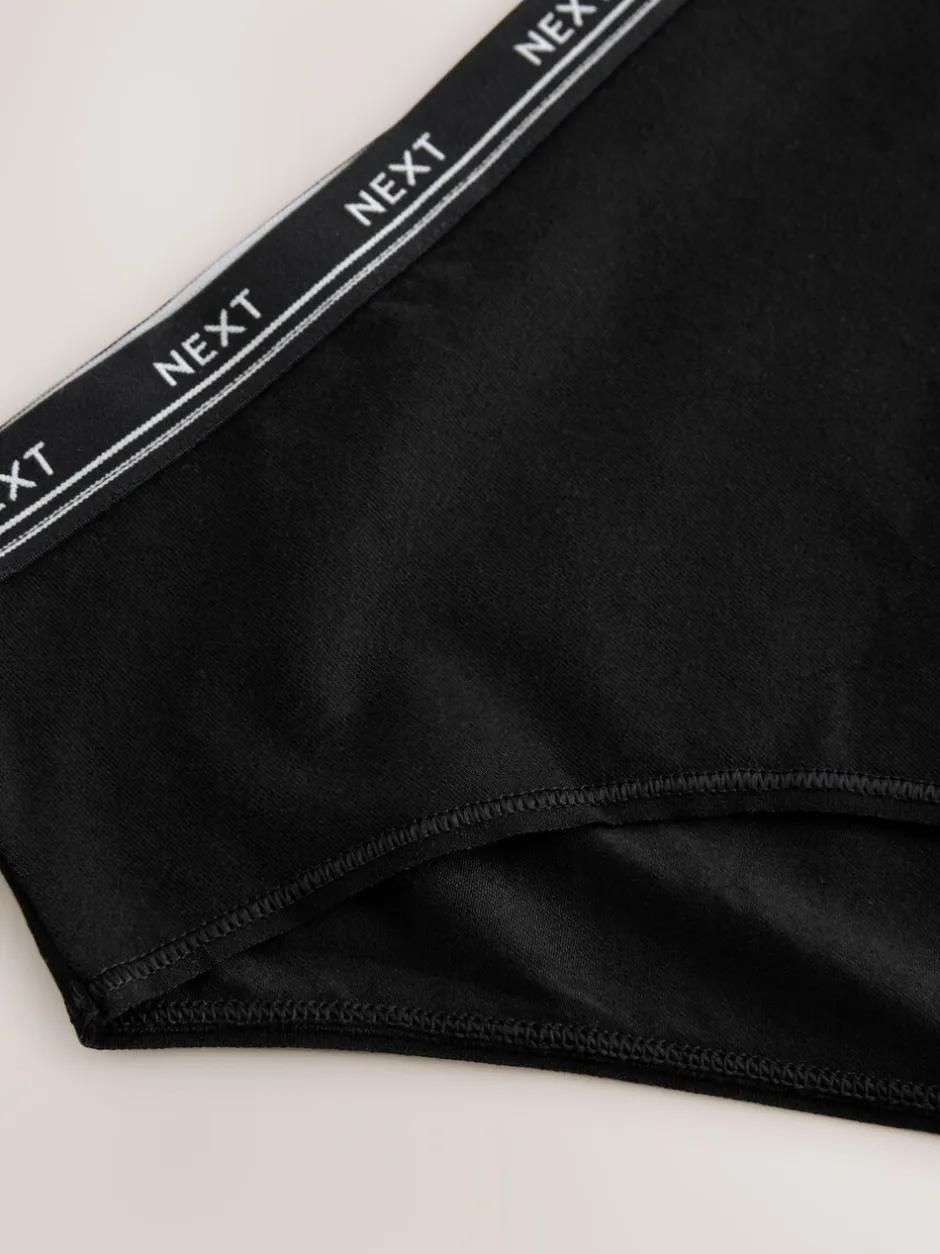 Onderbroeken|Next Zwart met zwart logo - 4 Katoenen slipjes met logotailleband