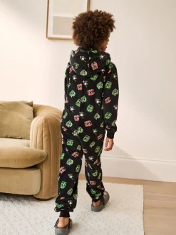 Nachtkleding En Pyjama's*Next Zwart Minecraft - Fleece onesie met licentie (4-16jr)