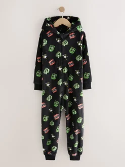 Nachtkleding En Pyjama's*Next Zwart Minecraft - Fleece onesie met licentie (4-16jr)