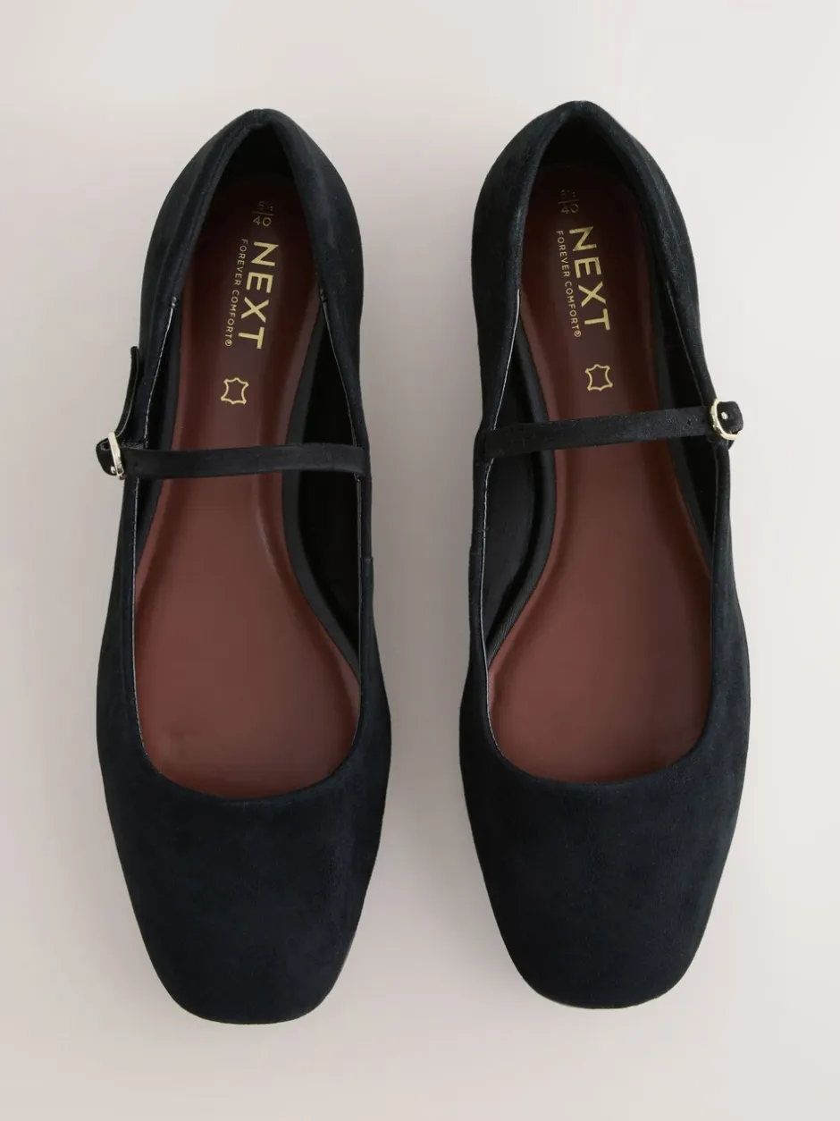 Lage Schoenen*Next - Forever Comfort® Leather Square Toe Mary Jane Shoes Zwart suède