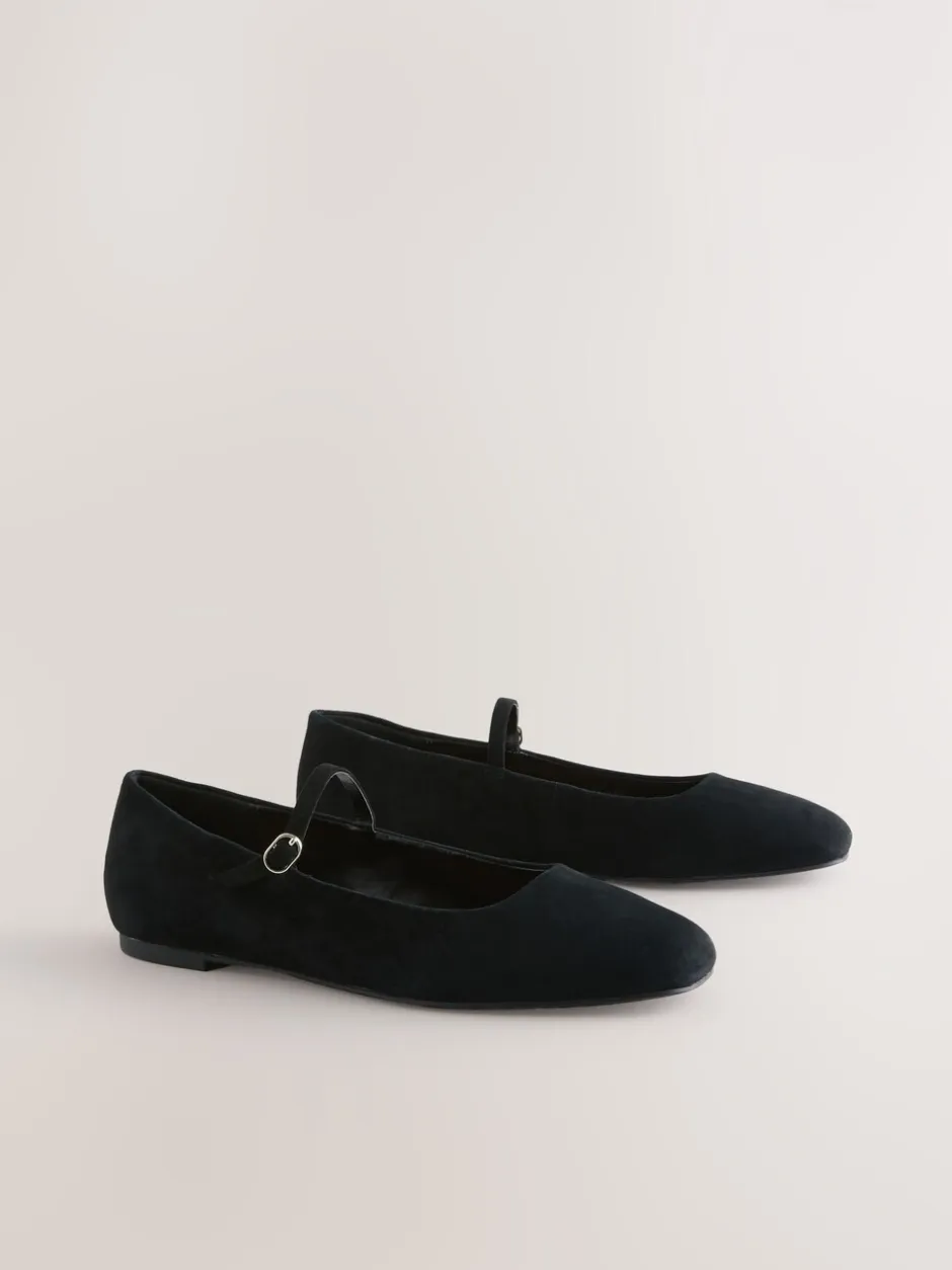 Lage Schoenen*Next - Forever Comfort® Leather Square Toe Mary Jane Shoes Zwart suède