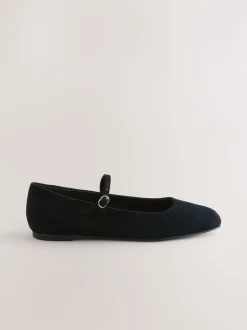 Lage Schoenen*Next - Forever Comfort® Leather Square Toe Mary Jane Shoes Zwart suède