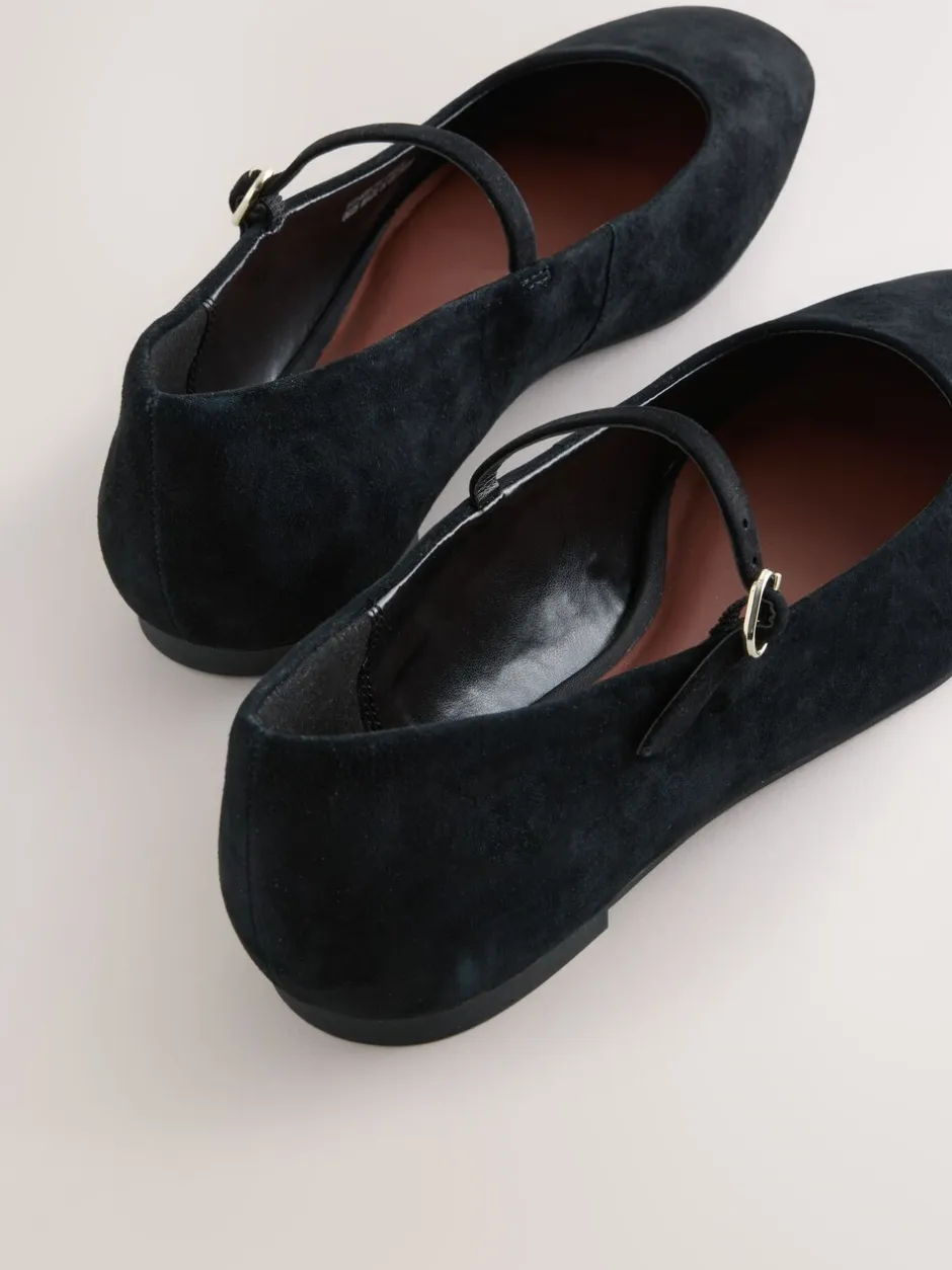 Lage Schoenen*Next - Forever Comfort® Leather Square Toe Mary Jane Shoes Zwart suède
