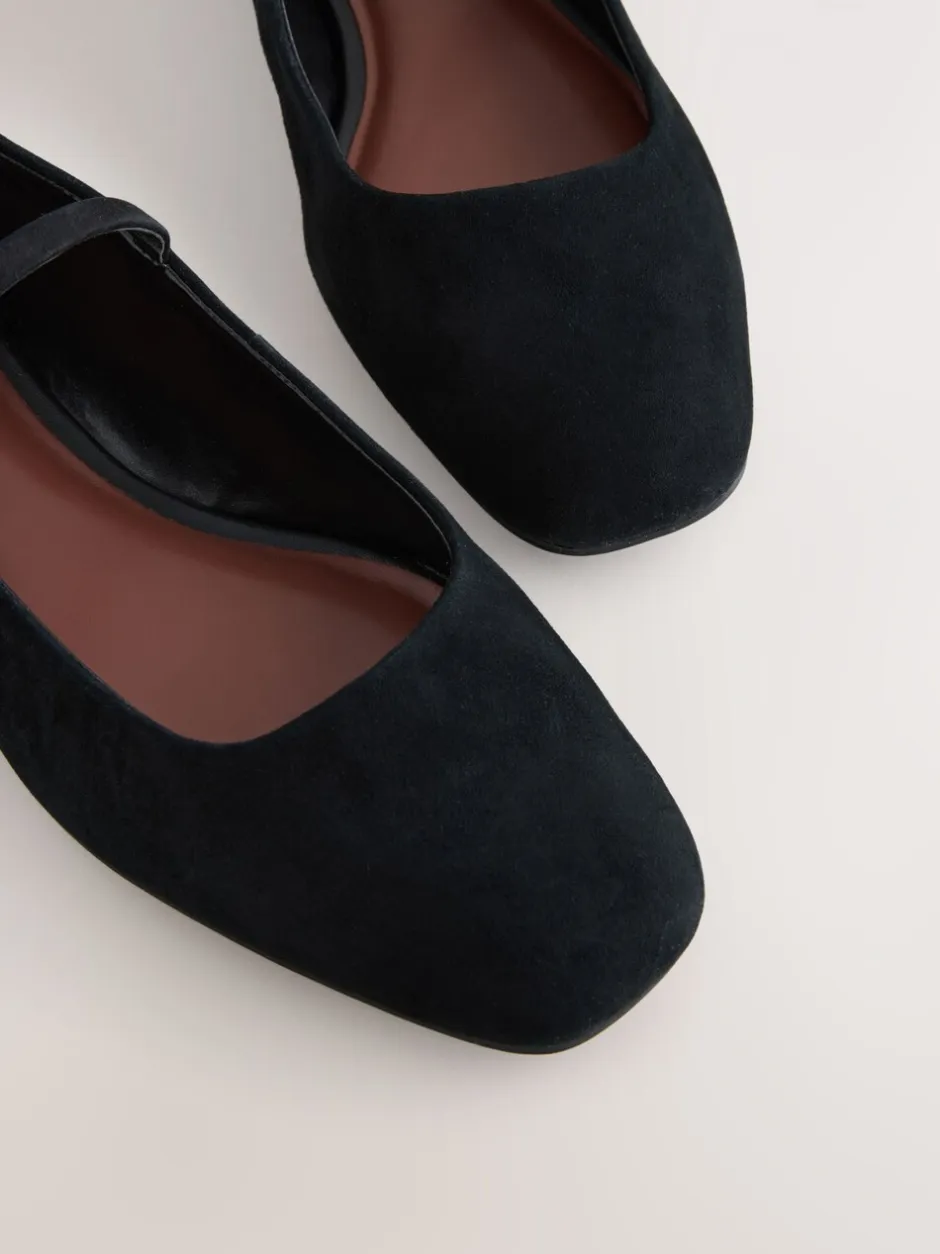 Lage Schoenen*Next - Forever Comfort® Leather Square Toe Mary Jane Shoes Zwart suède