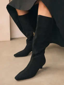 Ruimvallend En Extraruimvallend|Boots|Next - Forever Comfort® Knee High Chisel Toe Heeled Boots Zwart suède