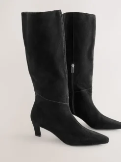 Ruimvallend En Extraruimvallend|Boots|Next - Forever Comfort® Knee High Chisel Toe Heeled Boots Zwart suède