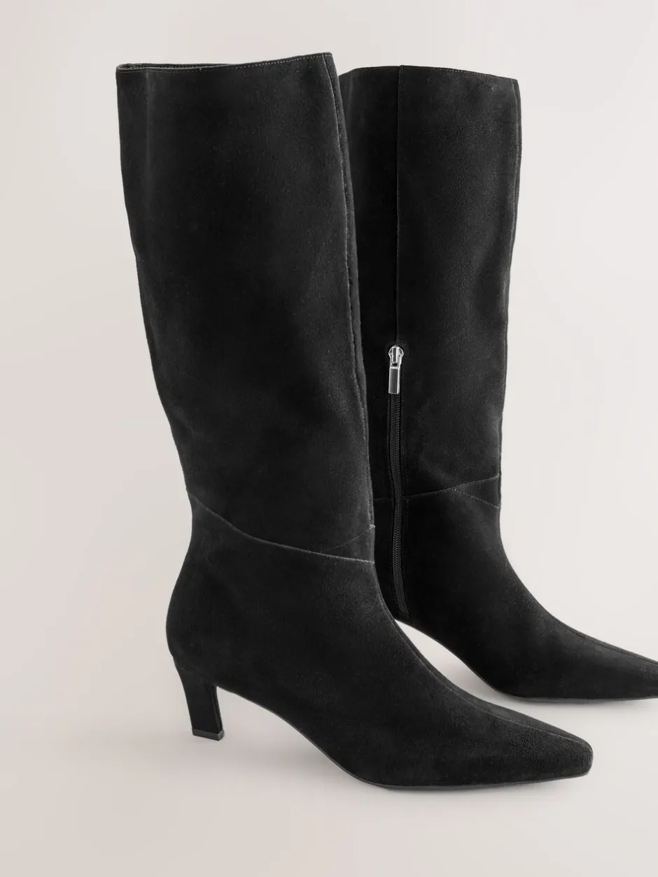 Ruimvallend En Extraruimvallend|Boots|Next - Forever Comfort® Knee High Chisel Toe Heeled Boots Zwart suède