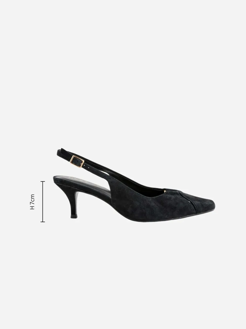 Ruimvallend En Extraruimvallend|Schoenen Met Hakken|Next - Leren slingbackhakken met uitsnijdingen en hardwaredetails Zwart suède