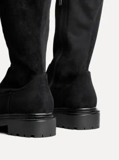 Ruimvallend En Extraruimvallend*Linzi - Briody Wide Fit PU Stretch High Leg Boots Zwart suède