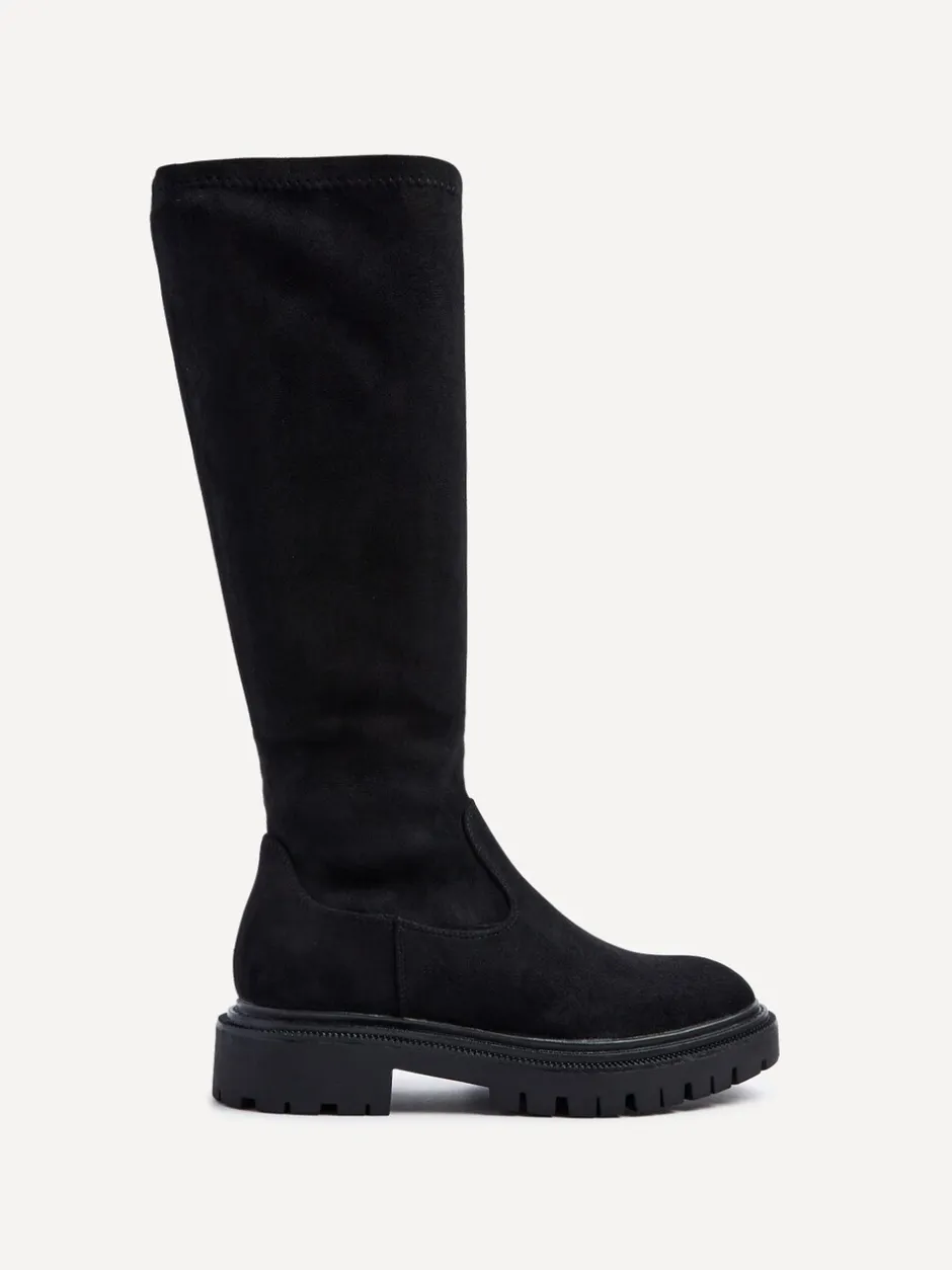 Boots|Linzi - Hallie hoge stretchy laarzen Zwart suède