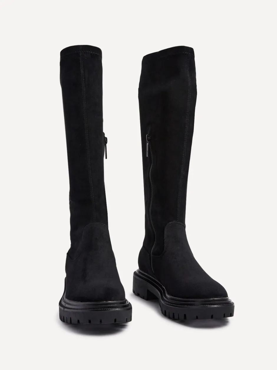 Boots|Linzi - Hallie hoge stretchy laarzen Zwart suède