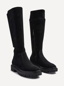 Boots|Linzi - Hallie hoge stretchy laarzen Zwart suède