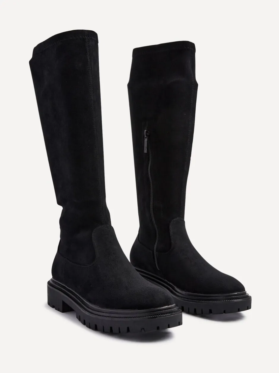 Boots|Linzi - Hallie hoge stretchy laarzen Zwart suède