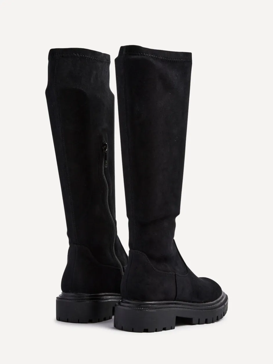 Boots|Linzi - Hallie hoge stretchy laarzen Zwart suède
