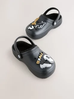 Pantoffels*Next - Warme gevoerde pantoffelklompen Zwart voetbalprint
