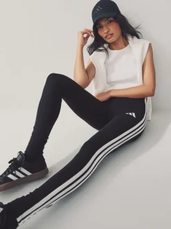 Sportkleding|Leggings En Joggingbroeken*adidas Zwart wit - Essentials katoenen legging met 3 strepen