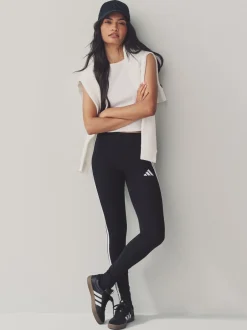Sportkleding|Leggings En Joggingbroeken*adidas Zwart wit - Essentials katoenen legging met 3 strepen