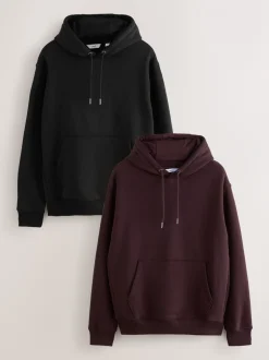 Sweaters En Hoody´S|Sweaters En Hoody´S|Next - Cotton Rich Jersey Overhead Hoodies 2 Pack Zwart/Bourgondisch Rood