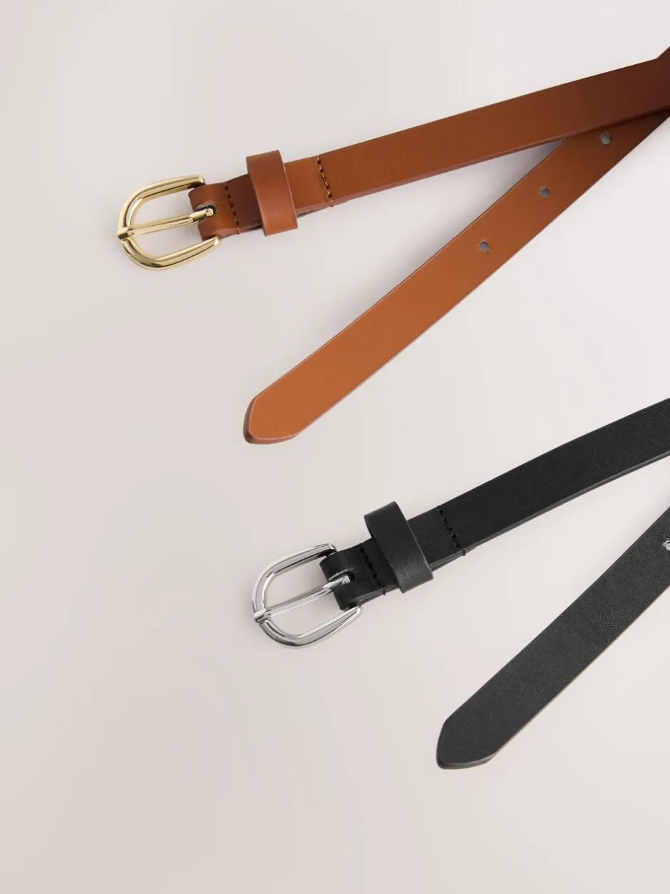 Ceintuurs|Next - PU Skinny Riemen 2 Pakket Zwart/bruin