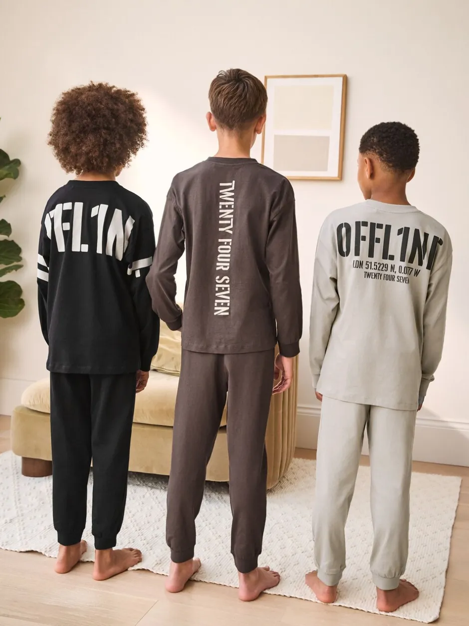 Pyjama's|Nachtkleding En Pyjama's|Next Zwart/bruin - Pyjama met korte pijpen 3 stuks (3-16jaar) (3-16jaar)