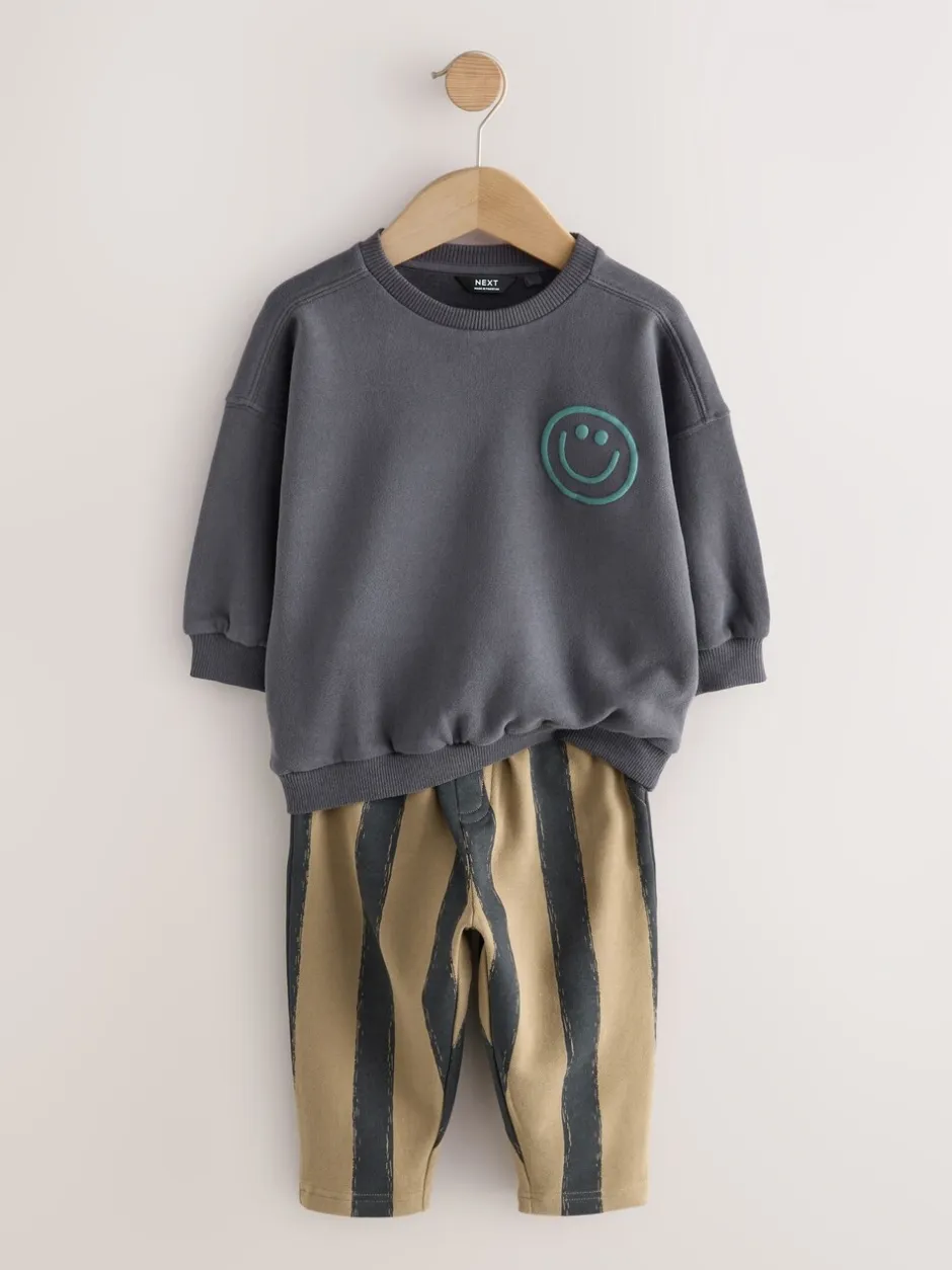 Sets En Combisets|Truien En Breisels*Next Zwart/bruin - Set met sweatshirt en joggingbroek met strepen (3mnd-7jr)