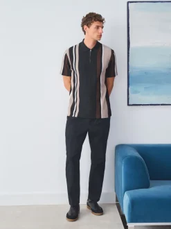 Poloshirts|T-Shirts En Hemden|Next Zwart/bruin - Verticaal gestreepte polo met korte rits