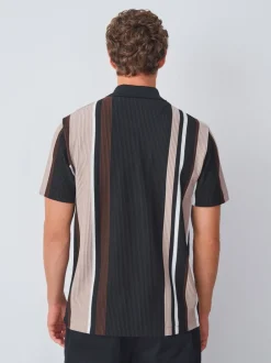 Poloshirts|T-Shirts En Hemden|Next Zwart/bruin - Verticaal gestreepte polo met korte rits