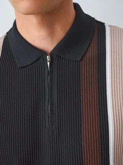 Poloshirts|T-Shirts En Hemden|Next Zwart/bruin - Verticaal gestreepte polo met korte rits