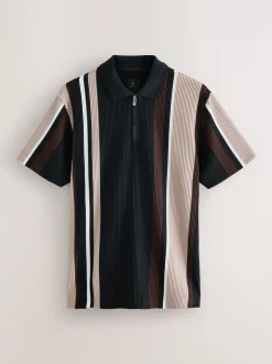 Poloshirts|T-Shirts En Hemden|Next Zwart/bruin - Verticaal gestreepte polo met korte rits