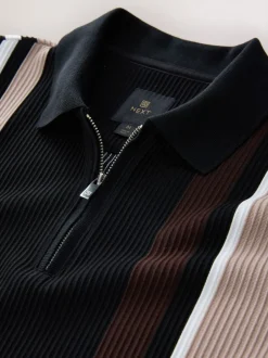 Poloshirts|T-Shirts En Hemden|Next Zwart/bruin - Verticaal gestreepte polo met korte rits