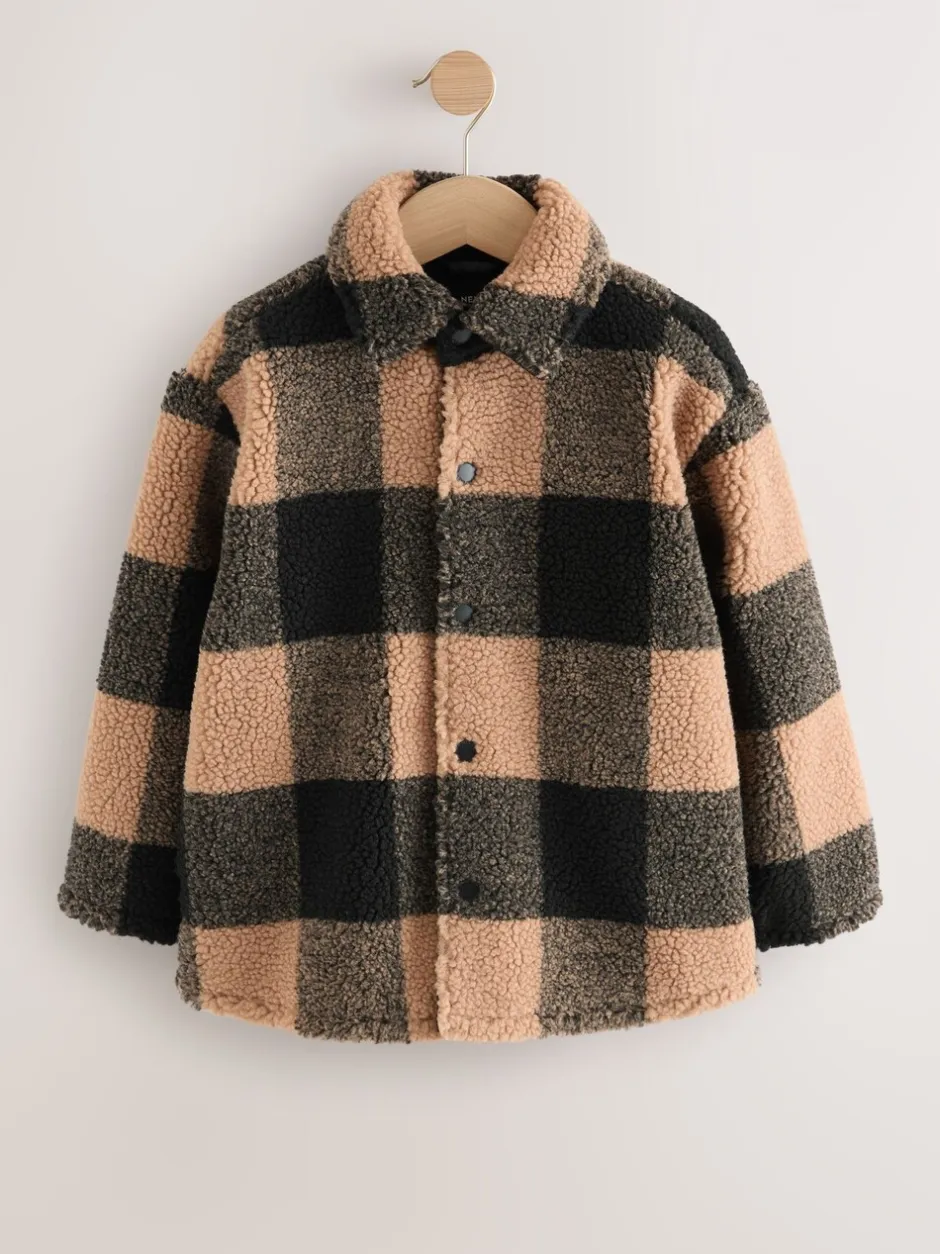 Jassen En Jacks*Next Zwart/bruin Buffalo - Fleece shacket van borg met ruit (3-16jr)
