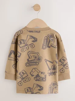 Tops|T-Shirts*Next Zwart/bruin met graafmachine - Set van 3 T-shirts met grafische print en lange mouwen (3mnd-7jr)