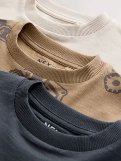 Tops|T-Shirts*Next Zwart/bruin met graafmachine - Set van 3 T-shirts met grafische print en lange mouwen (3mnd-7jr)